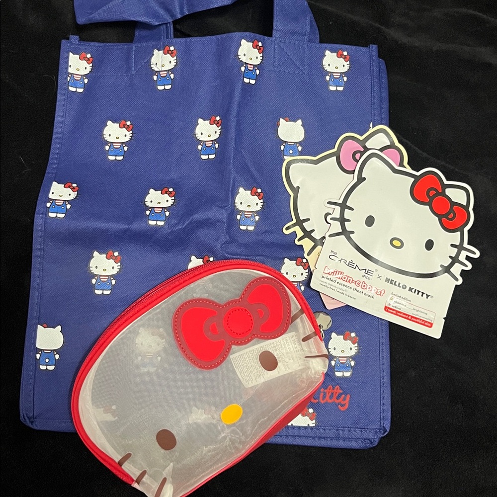 Hello Kitty Blue Tote and Cosmetic Bag Set